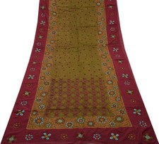 Sushila Vintage Green Saree Pure Georgette Silk Embroidered Floral Sari Fabric
