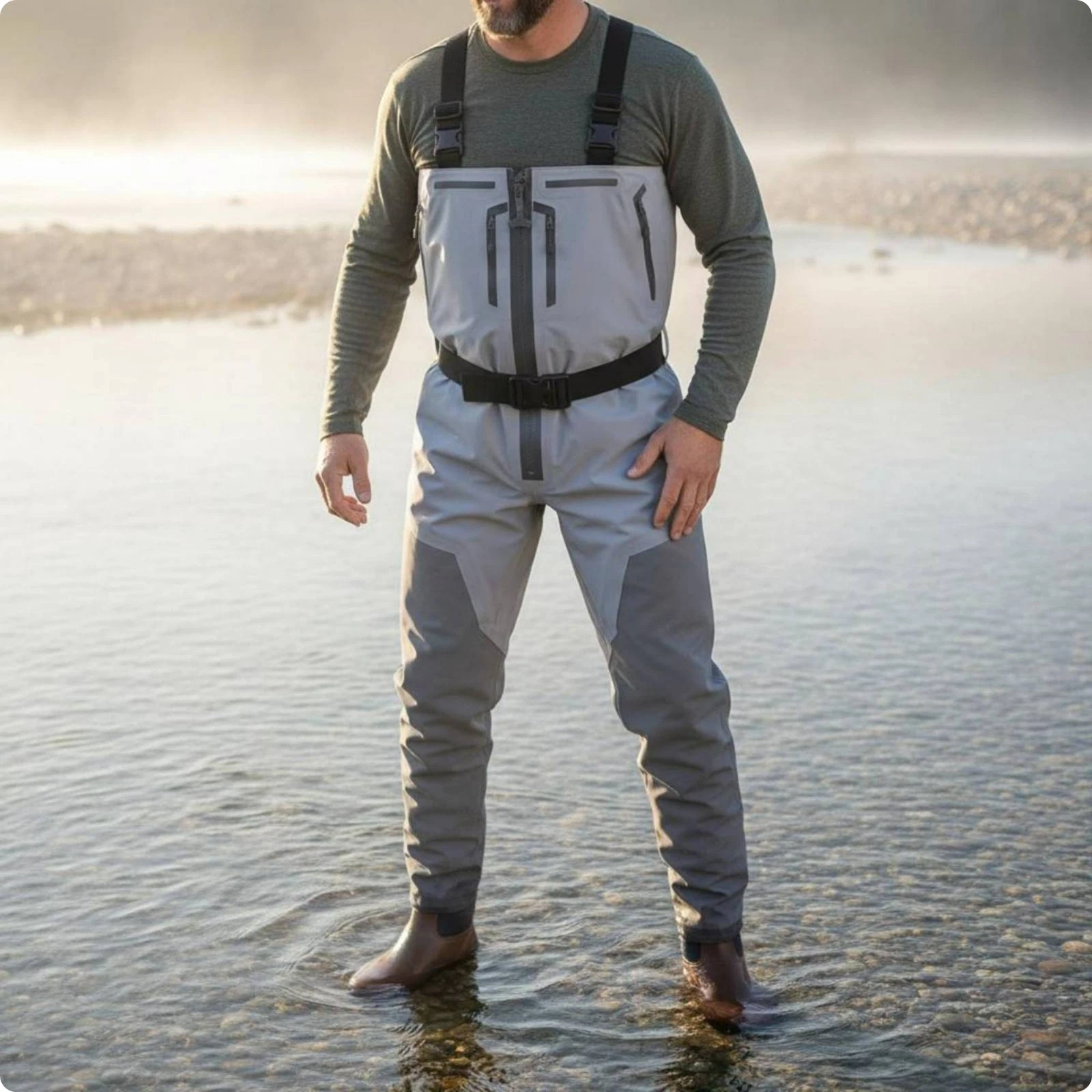 Zip Front Chest Waders Non-Insulated Waterproof Fishing Waders Breathable
