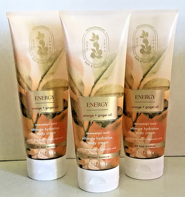 AROMATHERAPY ENERGY ORANGE + GINGER BODY CREAM 48-HR BATH BODY WORKS 8 OZ X 3