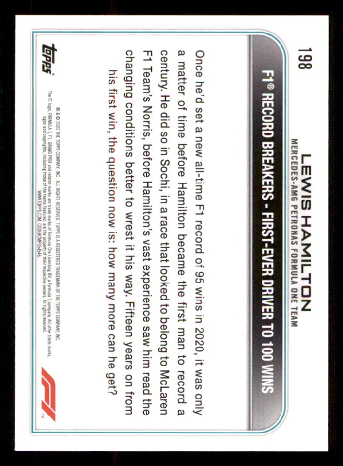 2022 Topps Formula 1 #198 Lewis Hamilton AW - Image 2 of 2