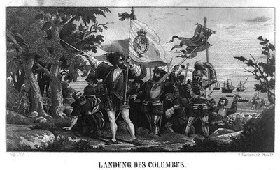 Christopher Columbus Landing 1492 Discovery of America Engraving Print