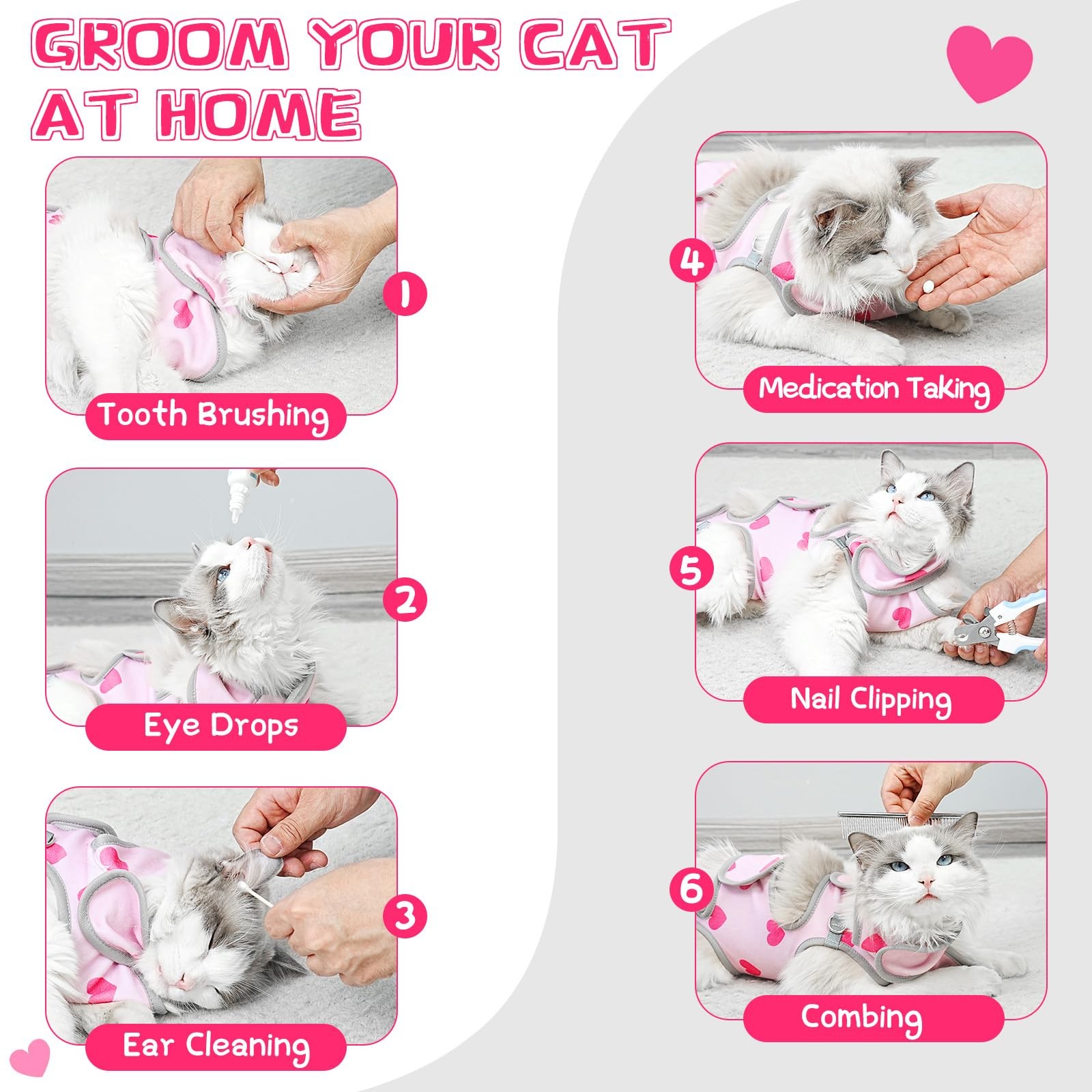 Cat Grooming Hammock, Self-Adherent Wrap for Cutting Nails, Anti-Escape Calmi...