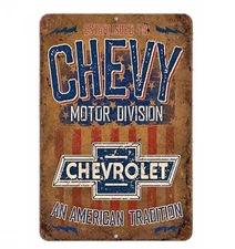 Chevrolet Chevy Motor Sign Aluminum Metal 8"x12" Garage Man Cave Rustic Retro