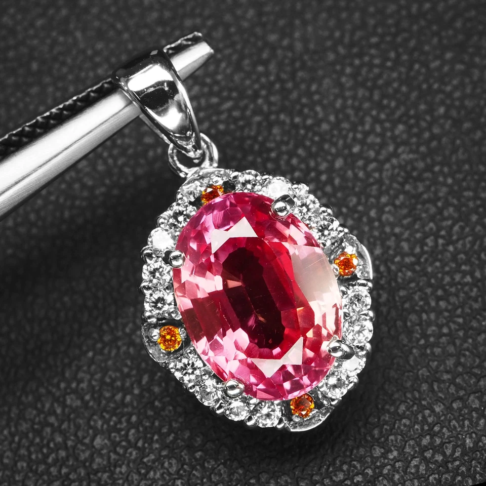 Colgantes hechos a mano vibrantes de turmalina Padparadscha roja de 4,95 quilates de plata de ley 925 Foto 2 de 4