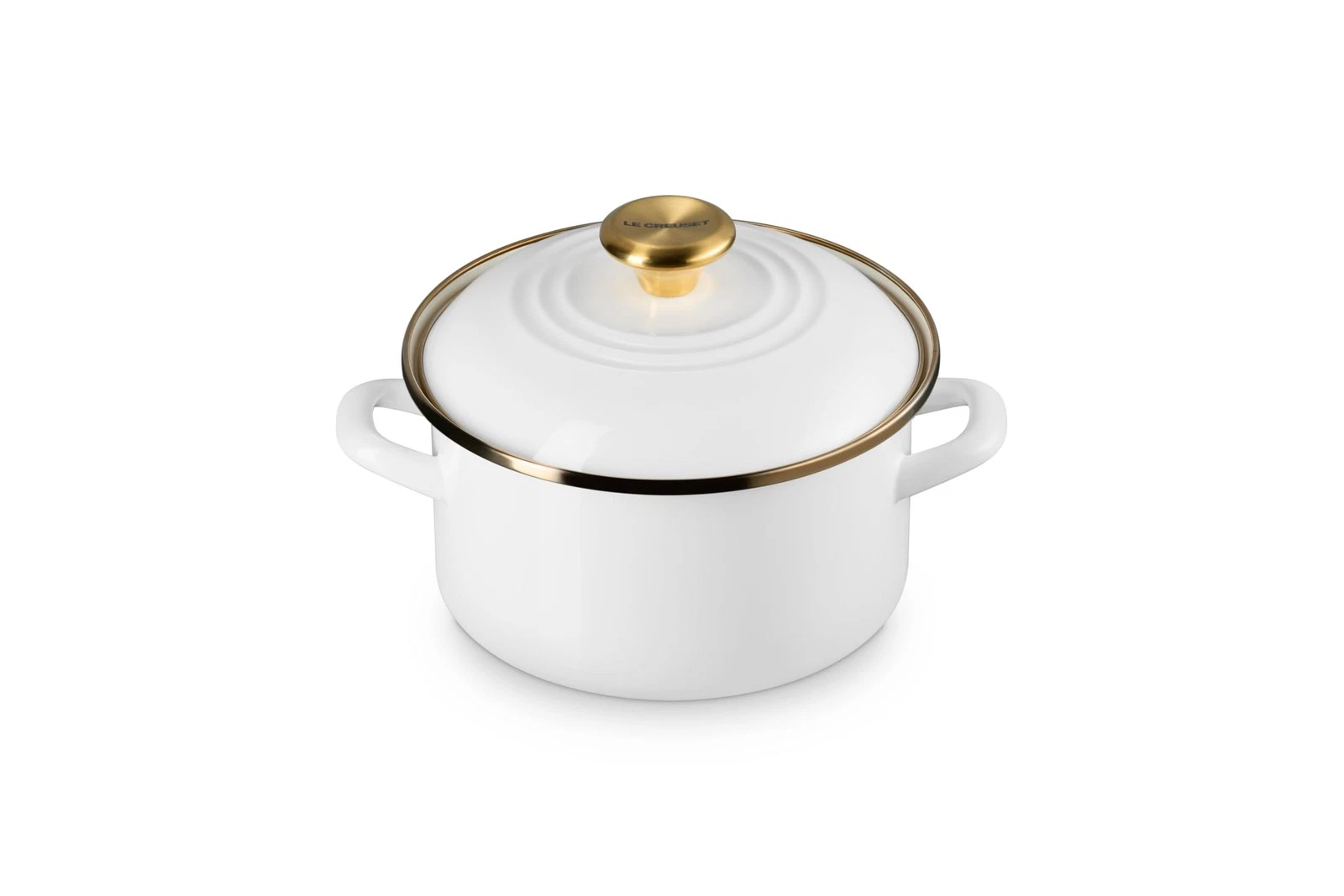 Stockpot 3.8 Qt Enamel Steel White Gold Accents Le Creuset Traditional Petite