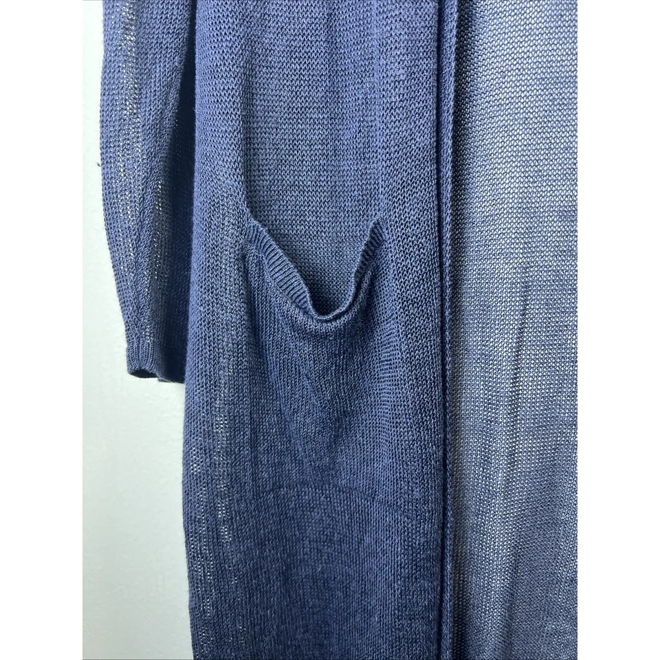 J. Jill Long Cardigan Sweater Large petite Open Front Blue Linen Blend Duster - Image 3 of 4
