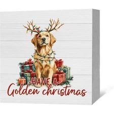 Golden Christmas Wooden Box Tabletop Decor 5" with Flaws