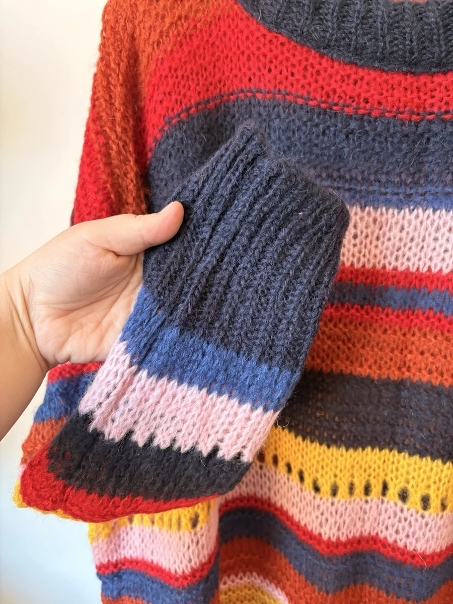 ZARA Multicoloured Striped Open-Knit Crew Neck Long Sleeve Jumper Size M