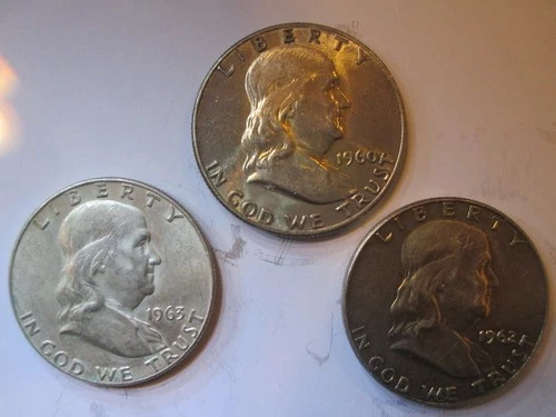 Franklin Half Dollar  Lot of 3 -SET C- 90% Silver - AU