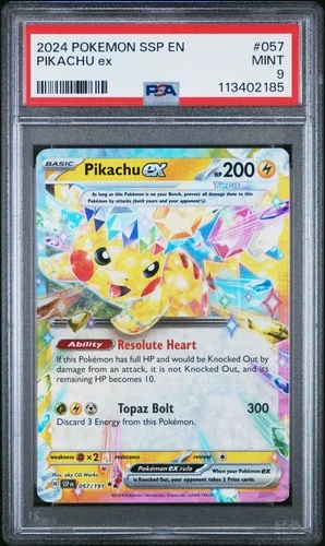 2024 Pokemon Ssp En-Surging Sparks #057 Pikachu Ex PSA 9