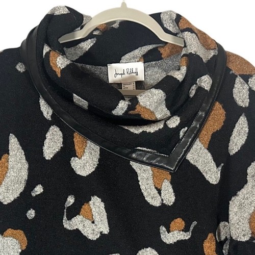 Joseph Ribkoff Tiermotiv Wasserfallausschnitt Pullover Gr. 10 Kunstlederbesatz Mob Wife - Bild 3 von 11
