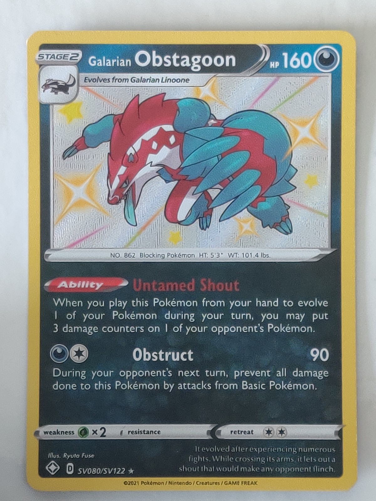 Galarian Obstagoon Shiny Holo Rare Shining Fates: Shiny Vault SV080/SV122 NM