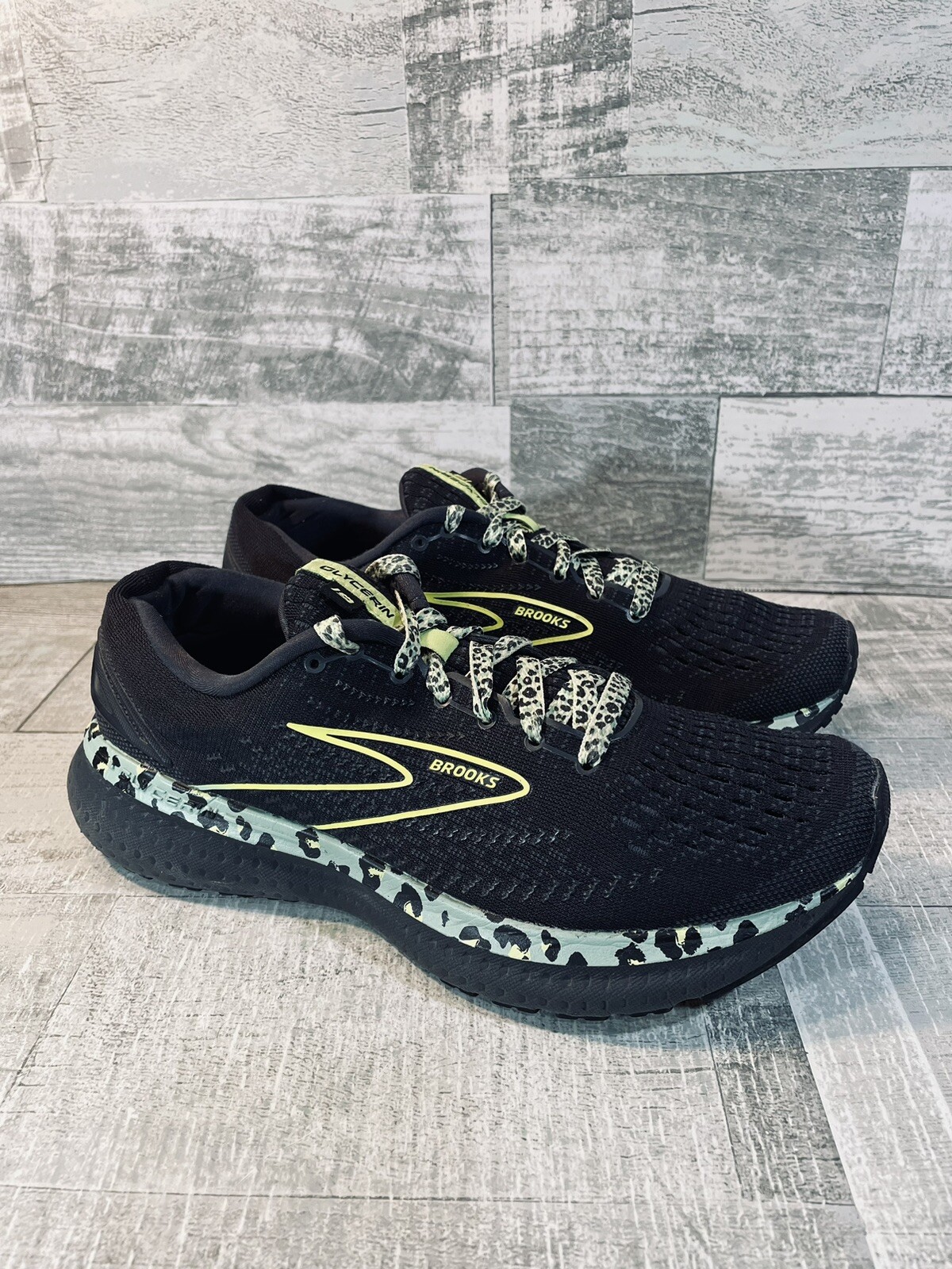 Brooks Glycerin 19 Women's Size 8.5 Running Shoes Black Green Cheetah