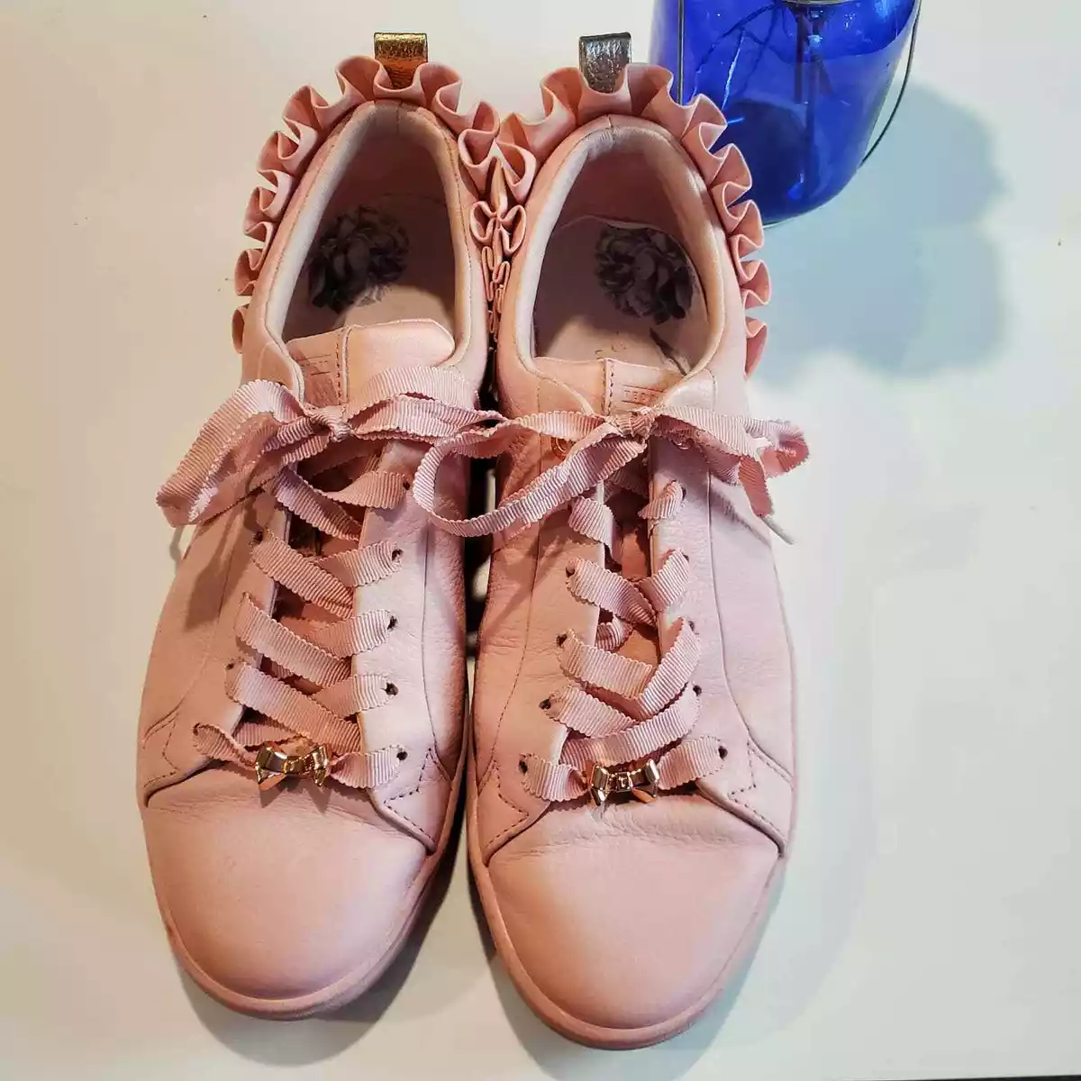 Ted Baker Pink Metallic Astrina Leather Lace Up Ruffle Sneaker 7.5