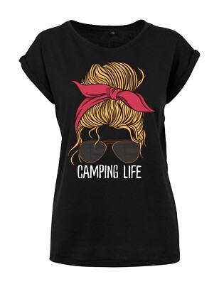 ''Camping Life Frau'' Damen Shirt Print Aufdruck Logo Zelt Lustig Hobby Geschenk