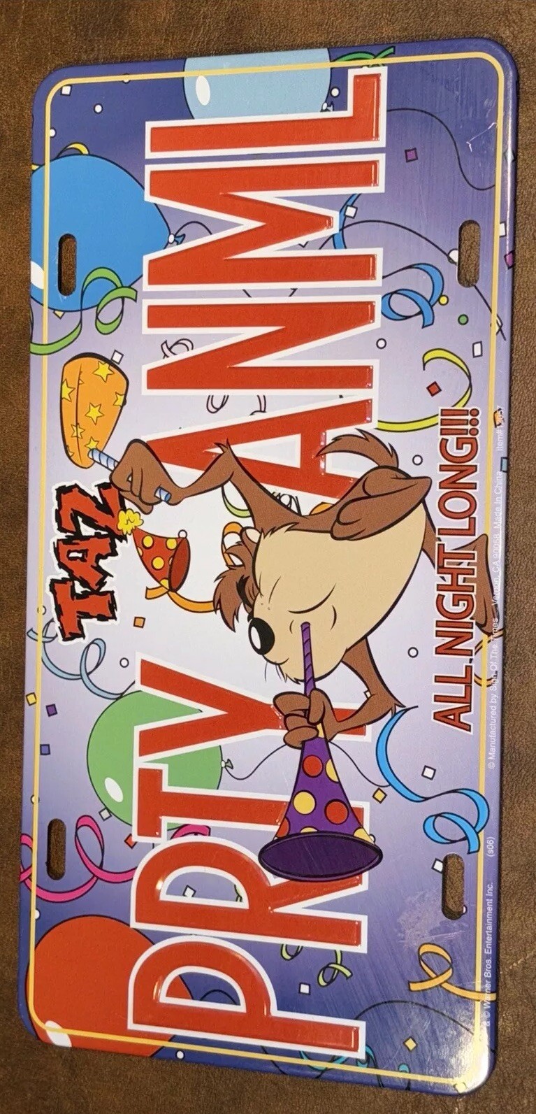 Vintage Taz Party Animal Vanity License Plate Looney Tunes