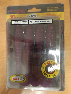 NEU 4x Angel Köder Lucky John Tioga FAT VIOLET 11cm Gummiköder 4,5'' Bait Fisch