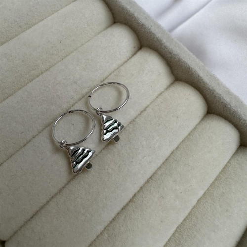 Sterling Silver Christmas Tree Charm Hoop 12mm Earrings - Picture 4 of 7