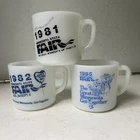 Vintage Trio Minnesota State Fair Anchor Hocking Milk Glass mugs 1982 1985 1981