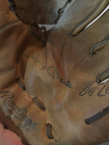 Rawlings Mickey Mantle Big Leaguer Button Youth Baseball Glove Mitt Vtg #S5 - Picture 3 of 3