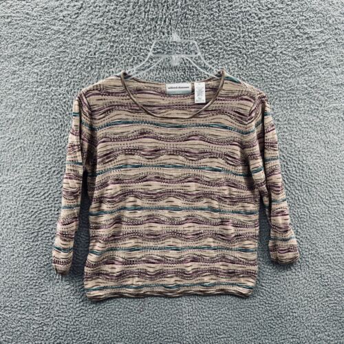 Alfred Dunner Women Top Large Tan Brown Petite 3/4 Sleeve Pullover Shirt