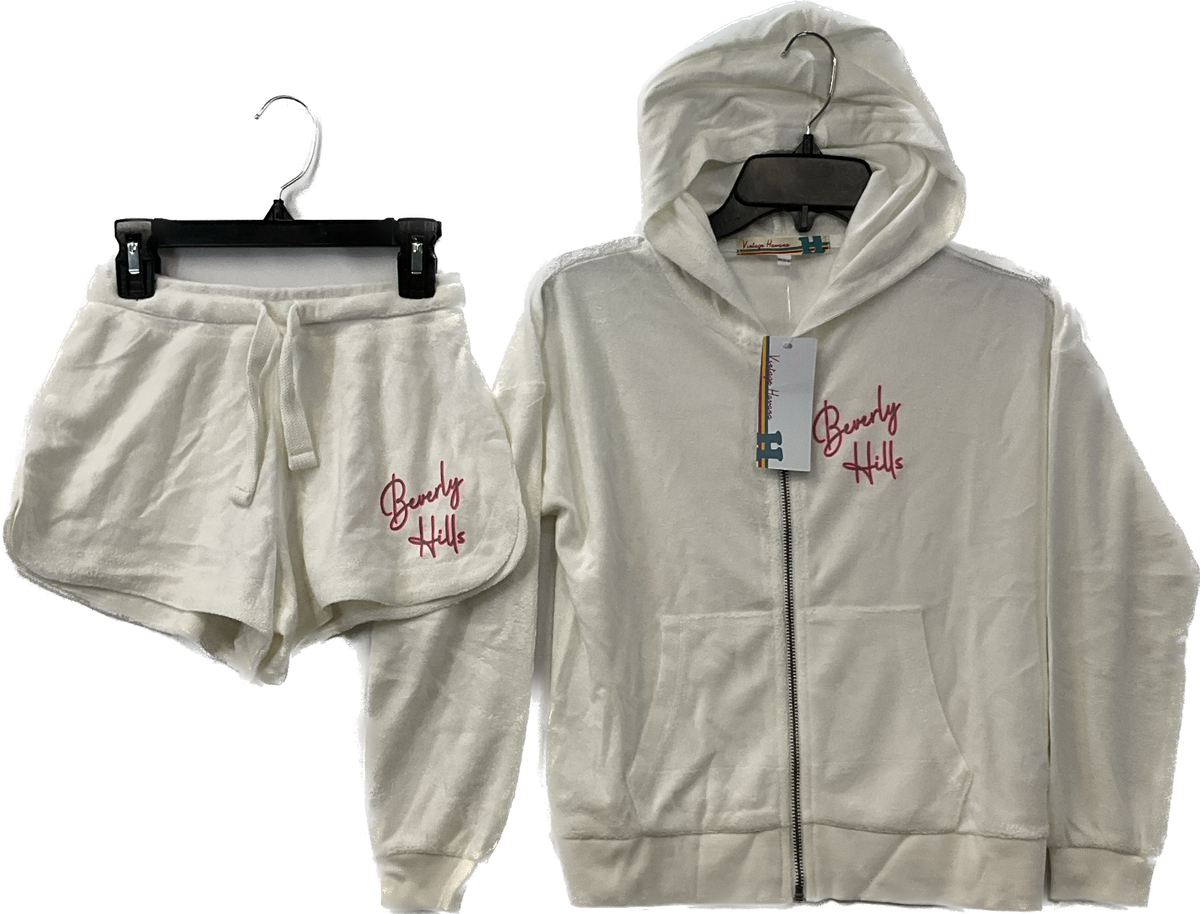 Vintage Havana Terry Zip Hoodie And Short Girls Size M 10-12 White