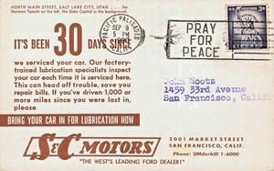 San Francisco ~ S & C MOTORS-WEST'S Führende Ford Dealer ~ 1960 Auto Service