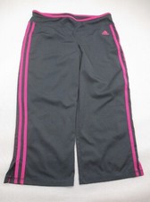 ADIDAS Size M Womens BLK Stretch Waist Pull On Breathable Crop Track Pants 236
