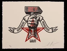SHEPARD FAIREY hand signed Hammer and Fist letterpress ed/450 2019 obey giant