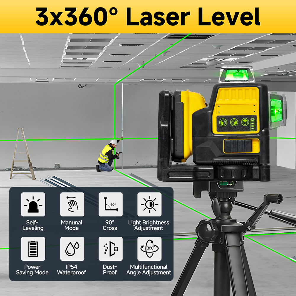 Laser Level for Dewalt 12V Green Line 3 x 360 Vertical 12 Lines +Battery+Charger