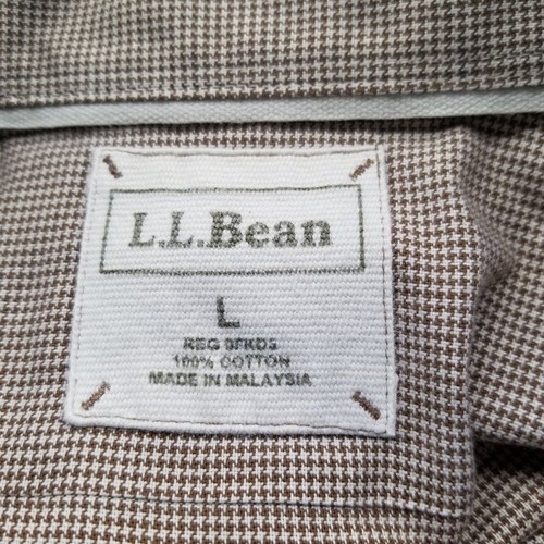 Camisa de vestir grande LL Bean para hombre manga larga botones a cuadros marrón blanco algodón - Imagen 6 de 7