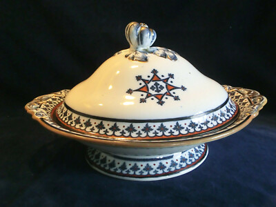 Antike Minton Gothic Muster 8659 Mops bedeckt Terrine Fluss blau Datum 1850   