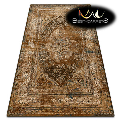 Orientalische NATURWOLLE Teppiche ''''SUPERIOR'''' NURI Cognac beige Rosette beste Qualität