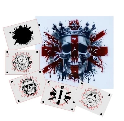 UMR-DESIGN Plantilla de aerógrafo AS-394 cráneo Inglaterra paso a paso para pared de spray acrílico