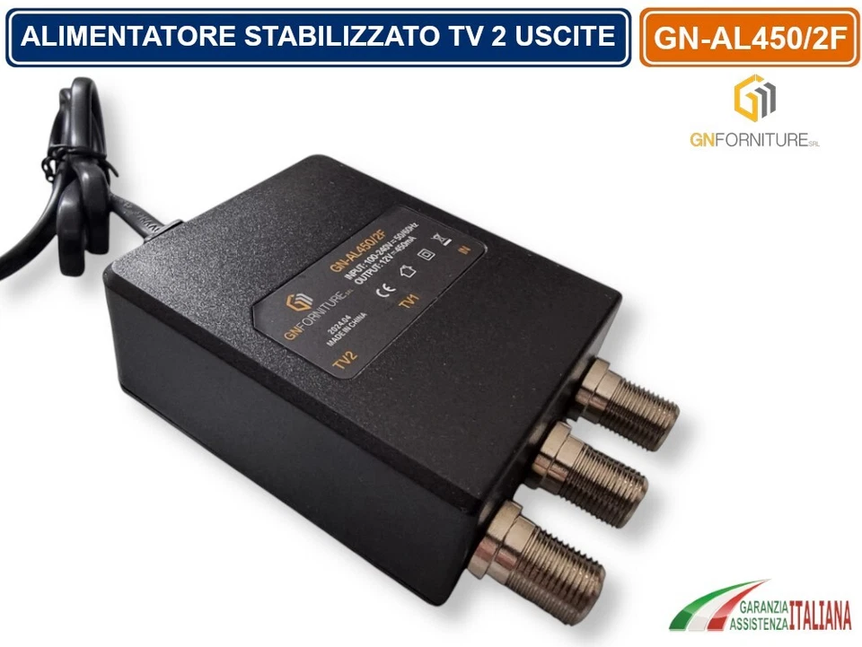 ALIMENTATORE STABILIZZATO TV PER ANTENNA 1 INGRESSO 2 USCITE DC 12V 450mA - Immagine 3 di 4