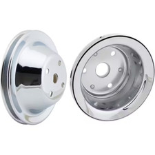 Small Block Chevy Chrome Single Groove Pulley Set Long Pump 1969-85 327 350 Sbc