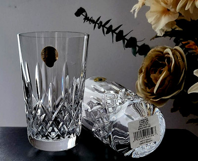 IRISH CRYSTAL PAIR LISMORE TUMBLERS by WATERFORD Classy New Signed 12 Oz.