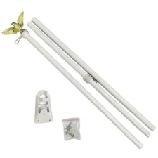 6ft Flag Pole 6' White Outdoor Steel Wall Hanging Flag Pole Eagle Top w/Bracket