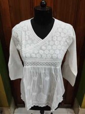 2XS XS S M L ETHNIC HANDMADE 100 COTTON TOP KURTA KURTI CHIKAN EMBROIDERY