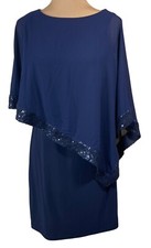 VTG Chaps Shift Dress Party Cocktail Navy Blue Sequined Size 10