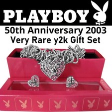 Playboy Jewelry Set Bracelet Earrings Bunny Heart Charm Play Boy y2k Deadstock x