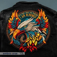 Renewed Phoenix Large Embroidered Patch - Mythical Bird Back Patch - Iron On