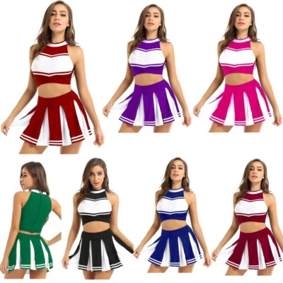 FEESHOW Frauen Cheerleading Kostüm Cheerleaderin Uniform Crop Top und Mini Faltenrock