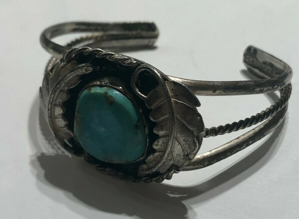 Native American Turquoise & Feather Adjustable Bracelet Sterling Silver .925 - Image 4 of 4