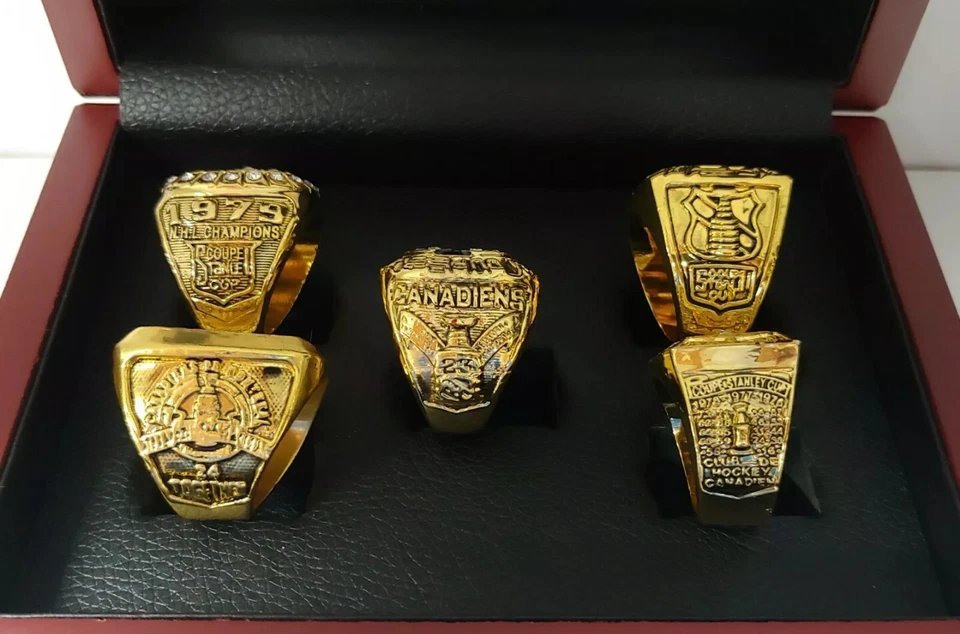 Montreal Canadiens - Juego de 5 anillos Copa Stanley con caja de madera. Roy Lafleur Cournoyer Foto 3 de 4