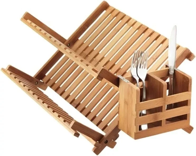 Bamboo Wooden Dish Drainer Cutlery Rack Foldable With Utensils Holder Organizer
Opens in a new windo