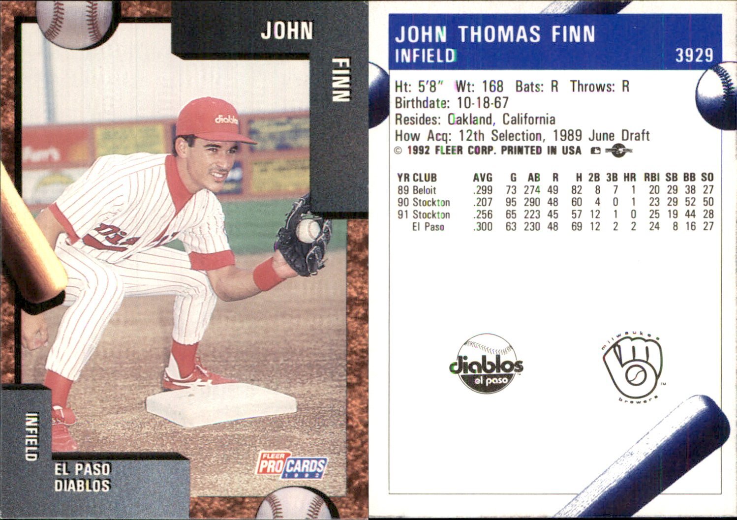 John Finn 1992 Fleer ProCards 3929 RC Card *AutographDen* El Paso