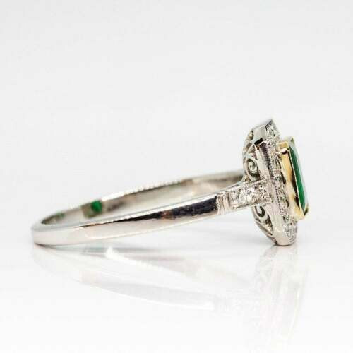 Vintage 3 Kt Smaragd Grün Diamant Halo Hochzeit Geburtstag Ring Weißgold-Finish - Bild 4 von 7