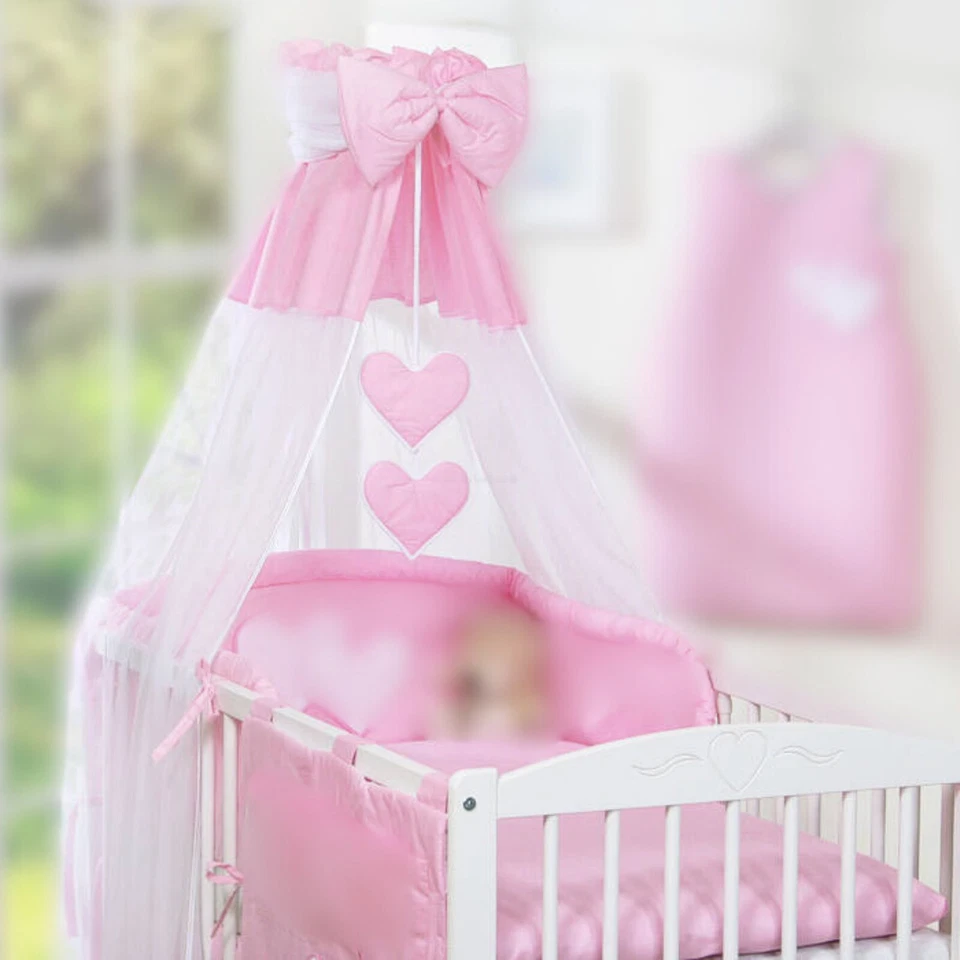 Small Pink Grey White Decorative Baby Canopy Drape Mosquito Net Bow Hearts ONLY - Image 2 of 2