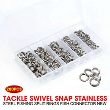 200PCS Tackle Swivel Snap Stainless Steel Fishing Split Rings Fish Connector New